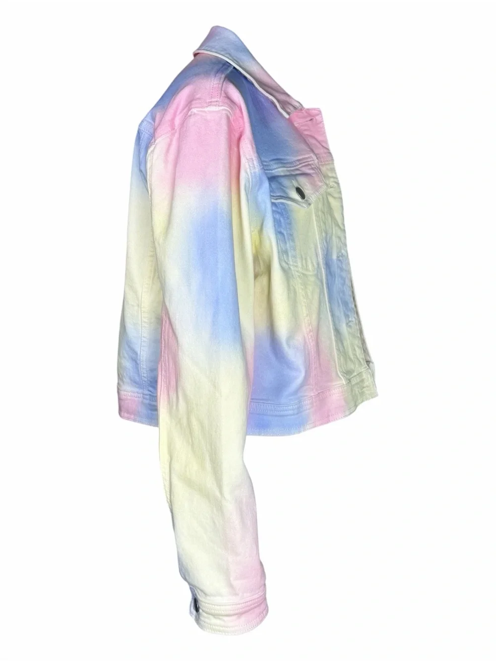 AQUA Tie Dye Denim Jacket Pastel Rainbow Cropped Cotton Trucker Large